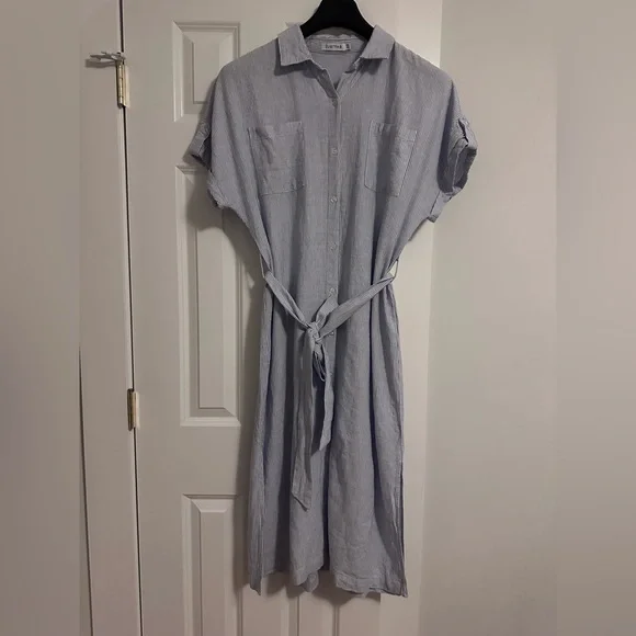 JustFab Linen Shirt Dress size XXL fits XL fits XL Blue White Stripes - Picture 12 of 13